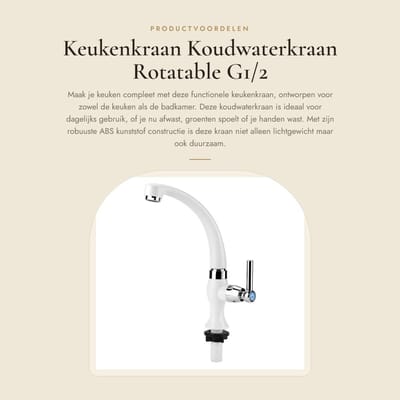 Dailygoods- Keukenkraan Koud Water - ABS Plastic - Rechtse Handgreep - Eenvoudig te Installeren - Geschikt voor Keuken en Badkamer - Wit/Chroom Afwerking - Waterkraan