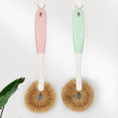 2 stuks Huishoudelijke Reinigingsborstel Afwasgereedschap Handvat Scrubber Afwas Pot Reinigingsborstel（Groen，roze）