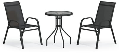 Balkonset 2 personen - Tuinset - Bistroset - Donkergrijs - Weerbestendig - 3 delig - Tuintafel en 2 stoelen - 2 personen - Gecoat staal - Onderhoudsvrij staal