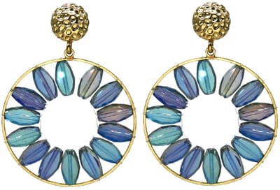 Oorbellen facetglas - blauw - 5x4 cm