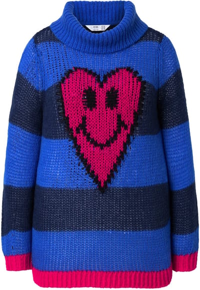 Angel of Style - Dames - Pullover straight fit blokstrepen hart-smiley - Blauw - Maat 50+