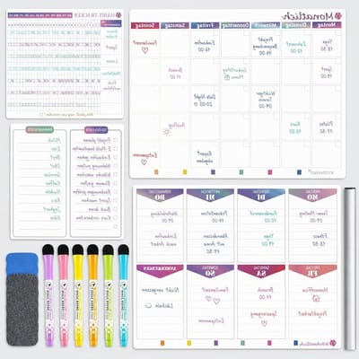 Familie Planner Magnetisch 4-Delige Weekplanner Maandplanner Takenbord en Gewoontetracker Wit Drooguitwisbaar Whiteboard