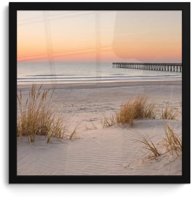 Poster in lijst - Fotolijst 40x40 cm - Posters - Pier - Zonsondergang - Strand - Posterlijst zwart - Decoratie - Wanddecoratie woonkamer - Muurdecoratie slaapkamer