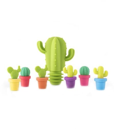 Dailygoods- Flessendoppen 7 Stuks - Siliconen - Wijnflesverzegeling - Wijnpomp - Decoratieve Cactus - Perfect voor Wijn en Jenever - Wijnkurken