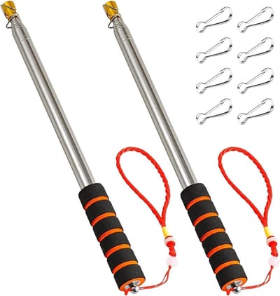 2 stuks telescopische vlaggenmast, telescopische handheld vlaggenmasten met 8 clips, roestvrijstalen festivalvlaggenmast met lanyard, multifunctioneel uitschuifbare vlaggenmasten voor leraren, gidsen