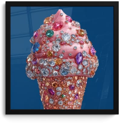 Poster in lijst - Fotolijst 40x40 cm - Posters - Ijsje - Hoorntje - Steentjes - Blauw - Posterlijst zwart - Decoratie - Wanddecoratie woonkamer - Muurdecoratie slaapkamer