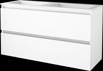 Basic Start 46 badmeubelset met greeploze onderkast met 2 lades en acryl wastafel met 2 kraangaten 120 x 46 cm, ice white