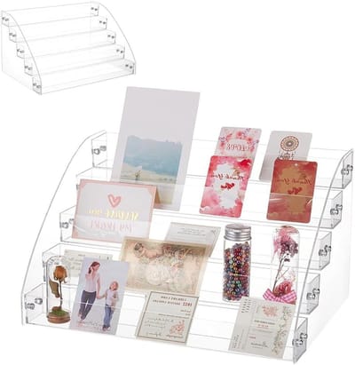 MK Stoer -Acryl Wenskaart Display Stand - Kerst - Draagbaar - Sticker Organizer - Wenskaart Rack - Retail Opslag - Ansichtkaart Houder - Bureau - Geschikt voor Kerstkaarten - 5-Tier.