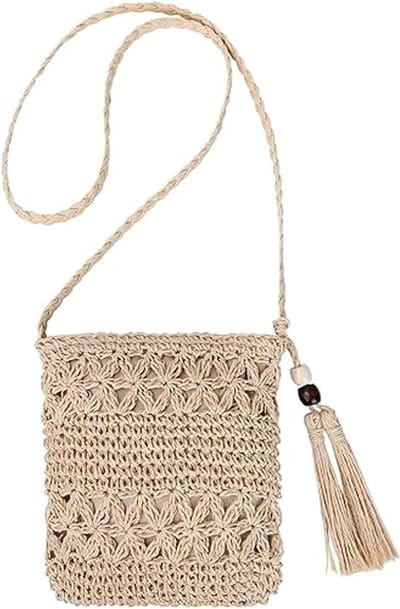 Dailygoods - GWAWG Strotas voor vrouwen, handgemaakte geweven vakantietas, zomer stro strandtas met kwastje gehaakte schouder crossbody handtas voor strand reizen roeping, Beige