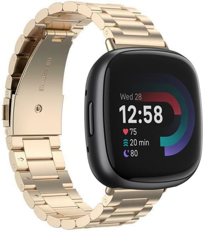 Strap-it Stalen schakel bandje - horlogeband metaal geschikt voor Fitbit Versa 4 / Sense 2 - champagne goud