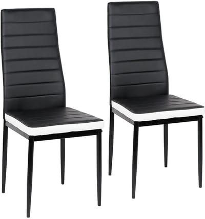 PIPIPOXER-Eetkamerstoelen - Set Van 2 - Eettafelstoel - Keukenstoel -Stoel-PU Leer - Metalen Poten -Zwart en wit