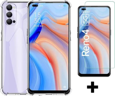 HB Hoesje Geschikt voor Oppo Reno 4 5G Transparant - Anti Shock Hybrid Back Cover & Glazen Screenprotector