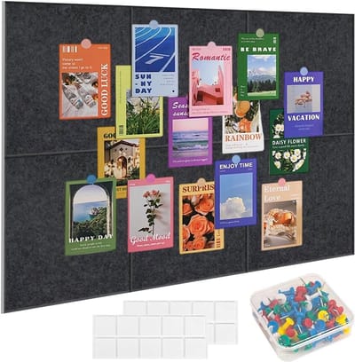 SnelShoppen - Felt Bulletin Board Set van 6 - 90x60 cm Decoratieve Pinboard Kurk met 60 Spelden en 30 Plakstrips - Multifunctionele Memo Boards voor S