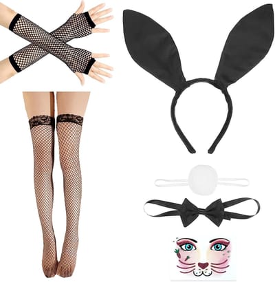 Halloween Konijnen Kostuum voor Vrouwen met Oren, Staart en Handschoenen - Perfect voor Cosplay en Feestjes