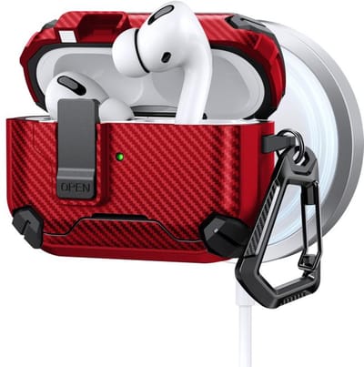 Telestore - AirPods Pro 3 Carbon hard case cover - Carbon hybride rood hoesje Beschermhoes - AirPods pro 3 Cover - hoesje geschikt voor Apple Airpods pro 3 - rood - Carbon hard cover - met MagSafe functie