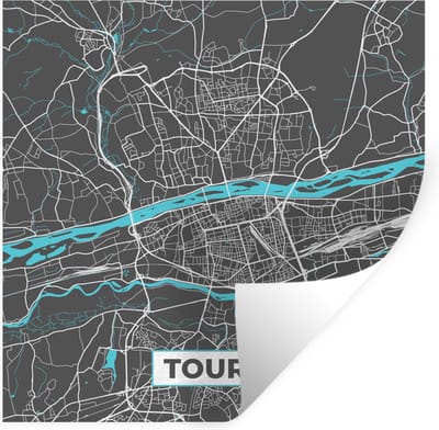 Muurstickers - Sticker Folie - Tours - Kaart - Stadskaart - Plattegrond - Frankrijk - 100x100 cm - Plakfolie - Muurstickers Kinderkamer - Zelfklevend Behang XXL - Zelfklevend behangpapier - Stickerfolie