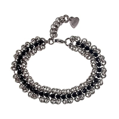 Europese Weeftechniek Armband met Zwarte Kristallen, RVS, Dames, Handgemaakt door esde2 - Verstelbaar 16- 19cm