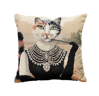 Kussenhoes - Gobelinstof - rokende en met sieraden behangen Kat - Denise - 45x45 cm
