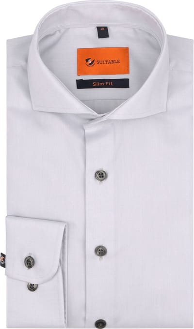 Suitable Overhemd Twill Grijs - Maat 43 - Heren - Overhemden Formeel