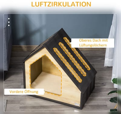 HAUSS SPOLE Dierenhuis – 60 x 40 x 59,2 cm – Met Zacht Kussen – MDF – Bruin – Voor Kleine Honden Binnen – Afneembare Wasbare Hoes