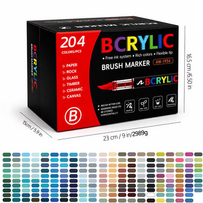 Acrylmarkers - 204 kleuren B set - zachte punt zonder drukken - voor kunst, DIY tekenen en graffiti - geschenkdoos
