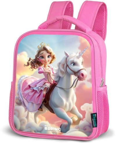 NoBoringSuitcases.com® - Rugzak roze - Schooltas meisjes - Prinses met roze jurk op witte eenhoorn - Kinder rugtas meisje - Boekentas kind - Kinderrugzak voor school - Schoolrugzak