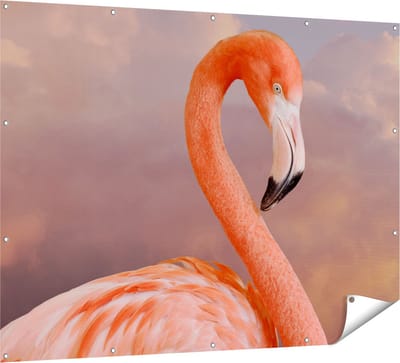 Gards Tuinposter Roze Flamingo in de Wolken - 160x120 cm - Tuindoek - Tuindecoratie - Wanddecoratie buiten - Tuinschilderij
