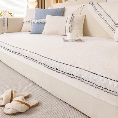 Effen Kleur Bankkussen Licht Luxe Kant Bankhoes Universeel Antislip Chenille Alle Seizoenen Universele Woonkamer Bankhoes 70x70cm 1pcs