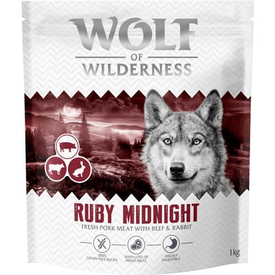 Wolf of Wilderness Adult "Ruby Midnight" Rund & Konijn - Graanvrij - Voordeelpakket: 4 x 1 kg Nieuw Recept