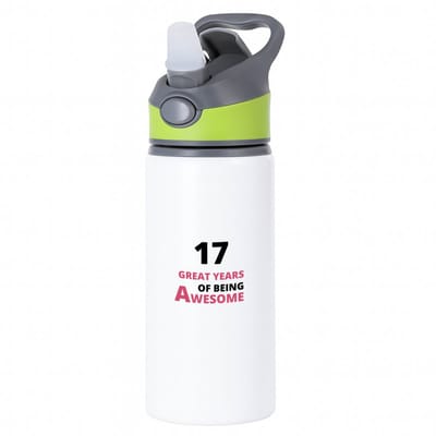 Hacebo® - 17 great years of being awesome waterfles met rietje groen - Hoera 17 jaar - iemand die 17 jaar is geworden - verjaardagscadeau - verjaardag - cadeau - kado - geschenk - gift - goeie jaren - water fles - 650ML