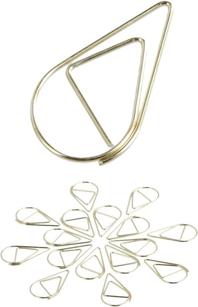 Kleine metalen paperclips in goud, waterdruppelvormige bladwijzers voor boeken, foto's en kaarten - 200 stuks
