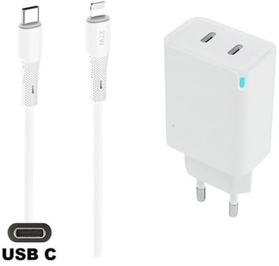 45W super snellader met 2 poorten USB C - USB C + 1,0m USB C naar Lightning kabel. Universele PD PPS lader. Oplader adapter past op Apple iPhone 8 t/m iPhone 14