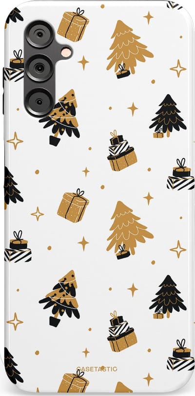 Casetastic hoesje geschikt voor Samsung Galaxy A14 (2023) 5G / Samsung Galaxy A14 (2023) 4G - Dubbellaagse bescherming - Kerst met Cadeautjes - Fashion Case - Wit Beige Donkergrijs