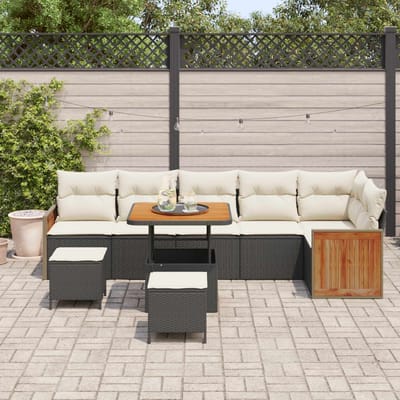 vidaXL - Tuinbank - Set - 9 - st - 9-Aantal - zitplaatsen - Zwart - en - Crème