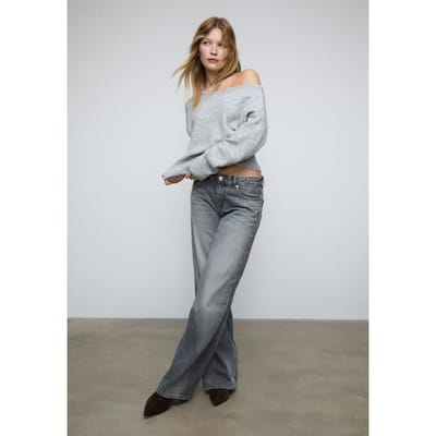 Stradivarius Gebreide trui met boothals en zachte touch  Grijs melange XS