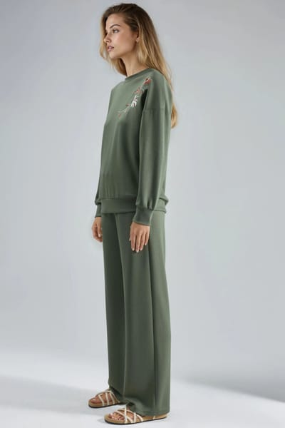 Geborduurd Rundhals Sweatshirt & Rechte Pantalon Twee-delig Set