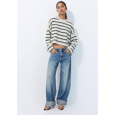 Stradivarius Cropped tricot trui met wijde mouwen  Vanille XS