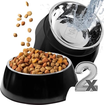 Voerbakken voor honden Set van 2 - Niet glijdend, makkelijk schoon te maken, 700 ml en 350 ml