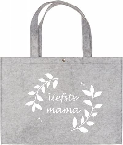 Vilten Tas Liefste Mama - Licht Grijze Vilten tas A3 - Cadeautje Voor Mama - Shopper Van Vilt - Licht Grijze Vilten Tas Met Hengsels A3 Formaat