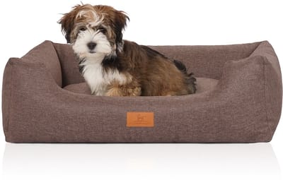Knuffelwuff Hondenbed Lotte van velours met fijn handgeweven karakter M-L 85 x 63cm grijsbruin