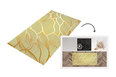 Keukenloper - Loper keuken - Gouden golven op een groene achtergrond - 120x60 cm - Keukenloper vinyl