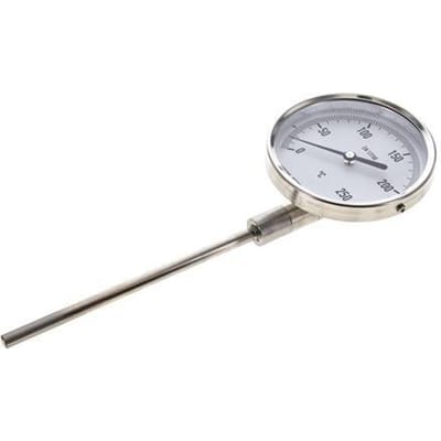 0 tot +250°C RVS Bimetalen Thermometer 100mm Behuizing 160mm Dompelbuis Onderaansluiting - TBLUSH-250-100-160