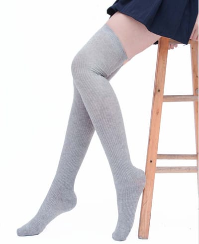 Damessokken - overknee kousen grijs - 100% elastisch katoen - maat 36-40 - lange sokken - over de knie