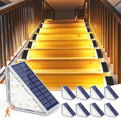 Zonnelampen voor buiten met bewegingssensor - 8 stuks, energiebesparende trapverlichting op zonne-energie, IP67 waterdicht, warmwit licht