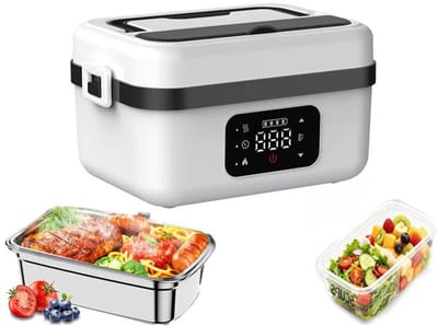 KZQ Draadloze Elektrische Lunchbox - Zelfverwarmende lunchbox met ingebouwde oplaadbare batterij - Slimme timer - Geschikt voor werk, reizen, bouwplaatsen en andere gelegenheden -Heldere Maan Wit