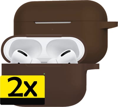 Hoesje - 2 Stuks Geschikt voor Apple Airpods Pro - Siliconen Hoes met Clip - Silicone Case Cover - Bruin