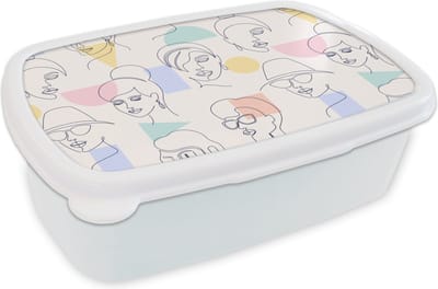 Broodtrommel Wit - Lunchbox - Brooddoos - Meisje - Vrouwen - Patronen - Pastel - Girl - Kids - Kinderen - Kindje - 18x12x6 cm - Volwassenen