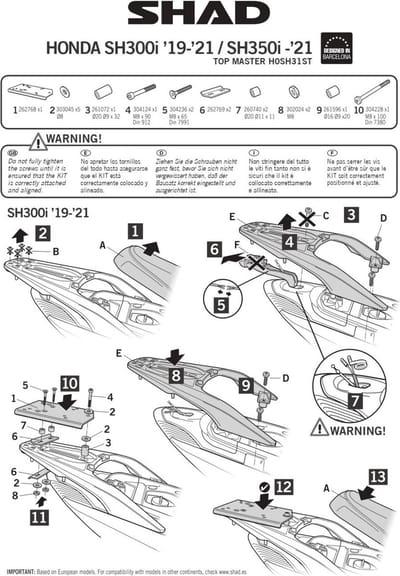 Support de top case Shad pour scooter Honda SH 350 2021 à 2022 H0SH31ST Neuf