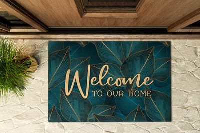 Coloray Buiten Deurmat - Groente Schoonloopmat Buiten - Bladmotief 'Welcome to our home' Vuilvangmat Buiten - Hal Decoratie Ideeën - Winter Deurmat Buiten - Duurzame Droogloopmat Voor Buitengebruik - 90x60 cm
