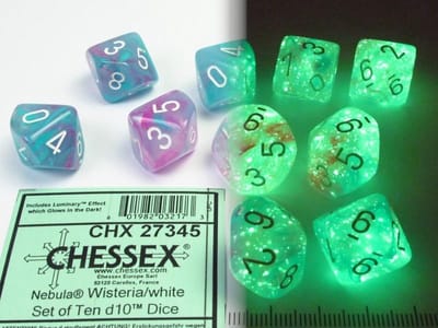 Chessex Nebula Wisteria/wit Luminary D10 Dobbelsteen Set (10 stuks)